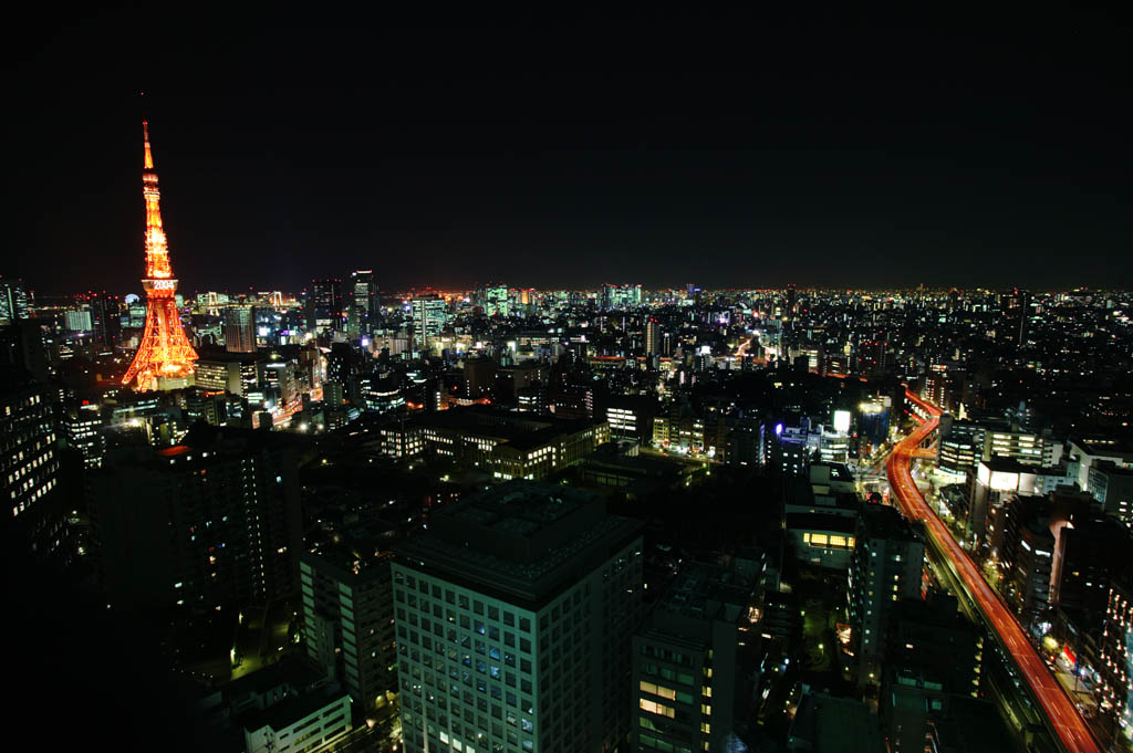 photo, la matire, libre, amnage, dcrivez, photo de la rserve,Une vue de la nuit de Roppongi, construire, Le Metropolitexpressway, vue de la nuit, Crpuscule