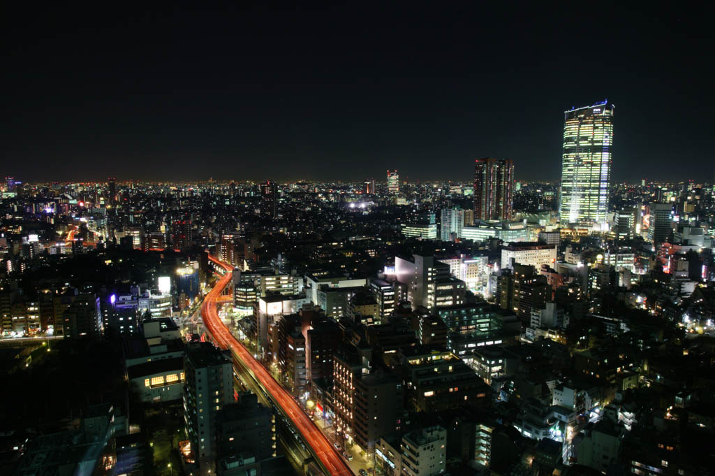 fotografia, material, livra, ajardine, imagine, proveja fotografia,Uma viso noturna de Roppongi, construindo, O Metropolitexpressway, viso noturna, Crepsculo