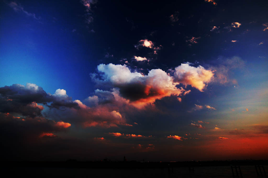 Foto, materieel, vrij, landschap, schilderstuk, bevoorraden foto,De wolk hetgeen dobbeert te Aya, Wolk, De instelling zon, Indigoe plant, Bij donker