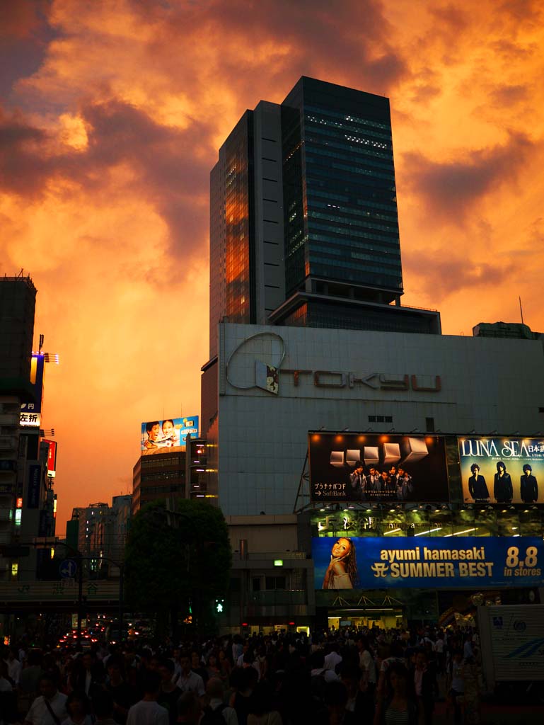 Foto, materiell, befreit, Landschaft, Bild, hat Foto auf Lager,Sonnenuntergang eine glhende Shibuya, , , , 