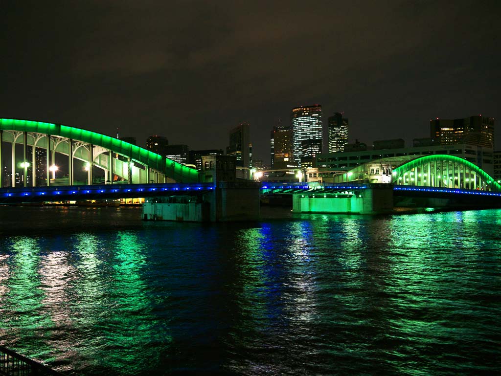 Foto, materiell, befreit, Landschaft, Bild, hat Foto auf Lager,Die Nacht der Kachidoki Bridge, , , , 