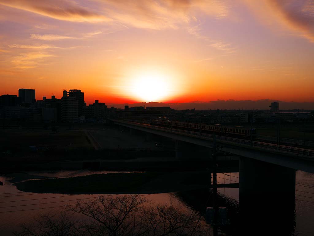 photo,material,free,landscape,picture,stock photo,Creative Commons,The Tamagawa dusk, , , , 