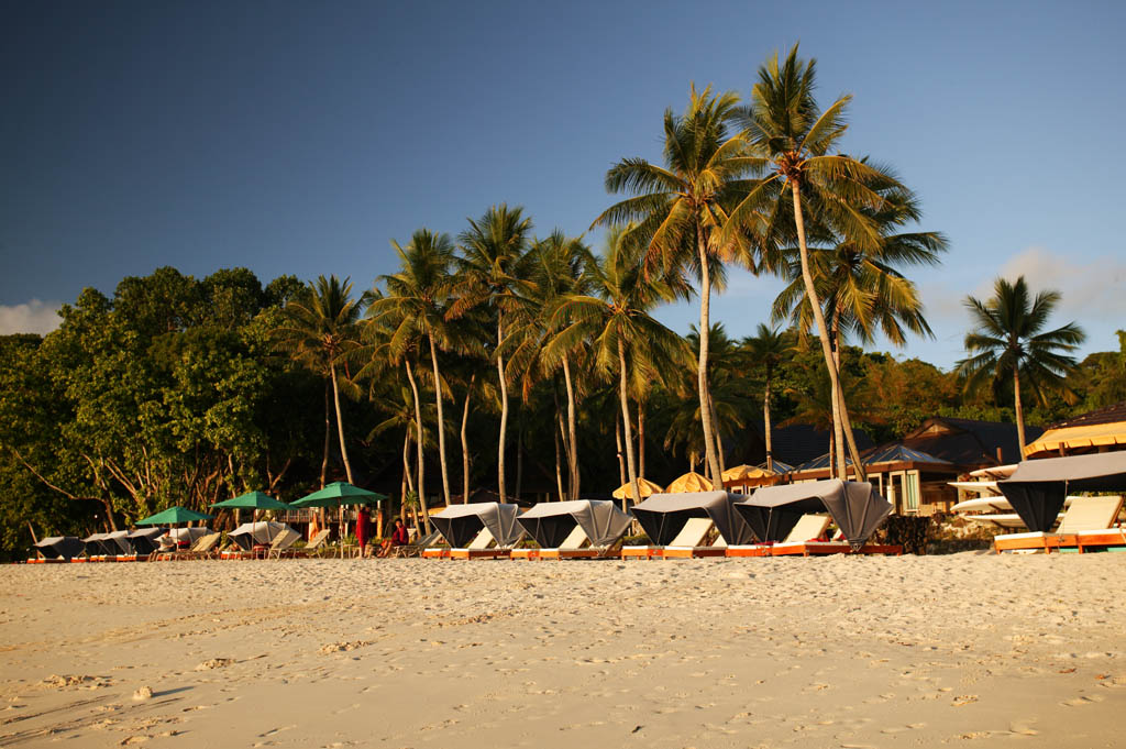 Foto, materiell, befreit, Landschaft, Bild, hat Foto auf Lager,Der Abend eines privaten Strandes, setzen Sie Schirm auf Strand, sandiger Strand, Kokosnussbaum, Das Ufer