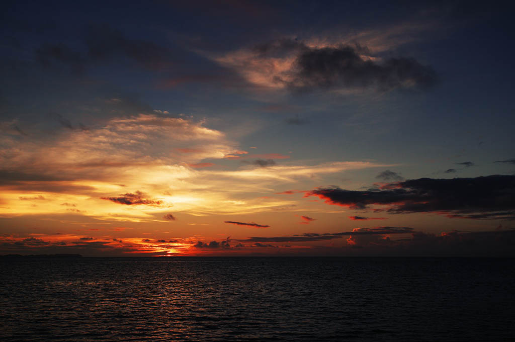 Foto, materieel, vrij, landschap, schilderstuk, bevoorraden foto,Een zonsondergang strand, De instelling zon, Wolk, Rooskleurig-rose bewolking, Zandstrand