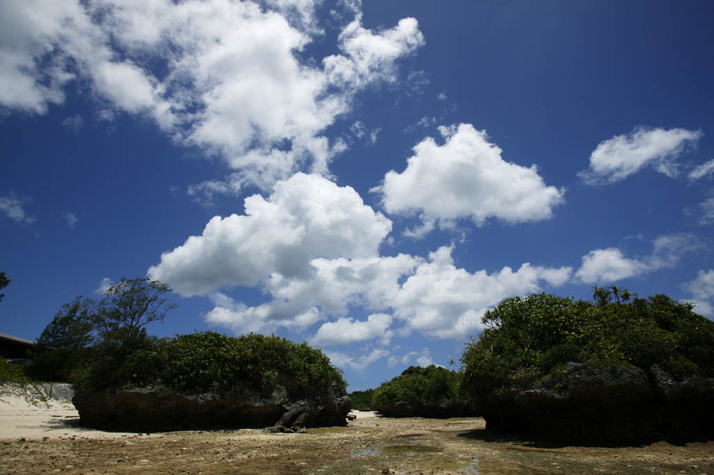 Foto, materiell, befreit, Landschaft, Bild, hat Foto auf Lager,Golf von Kawahira der Ebbengezeiten, Das Meer, blauer Himmel, Wolke, Stein