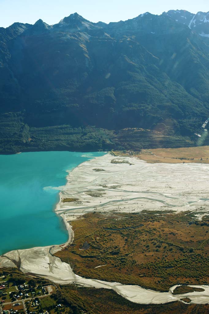 Foto, materiell, befreit, Landschaft, Bild, hat Foto auf Lager,Der Beginn des Sees Wakatipu, , , , 