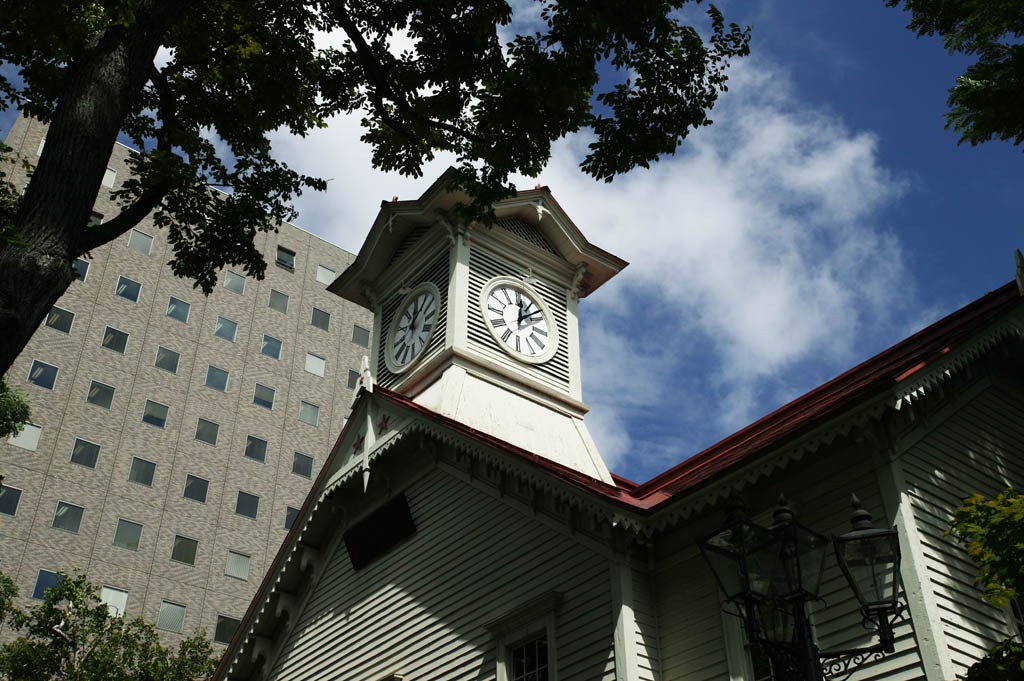 foto,tela,gratis,paisaje,fotografa,idea,Torre de reloj de Sapporo, Torre de reloj, Reloj, Sitio de turismo, Sapporo