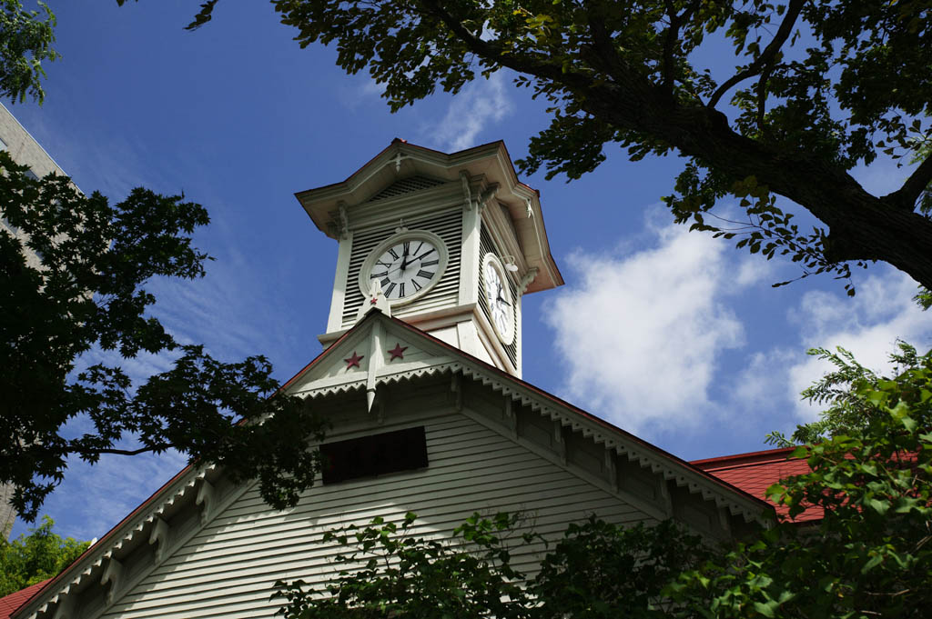 fotografia, materiale, libero il panorama, dipinga, fotografia di scorta,Sapporo batte torre, torre di orologio, orologio, facendo il turista macchia, Sapporo