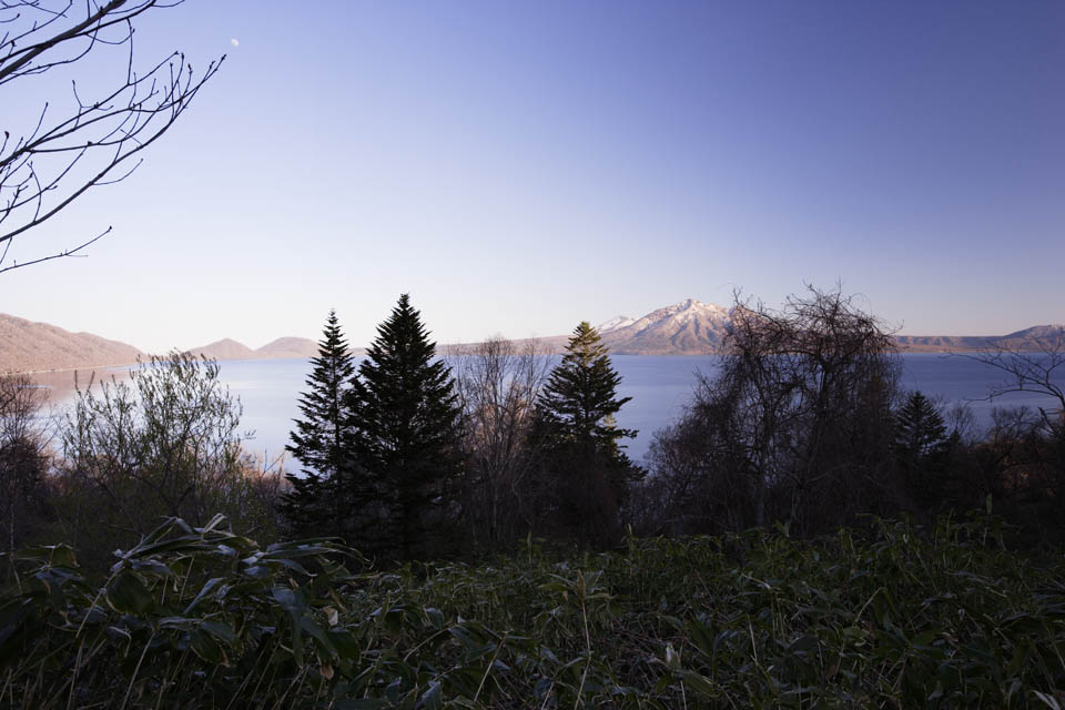 photo, la matire, libre, amnage, dcrivez, photo de la rserve,Temps de lac Shikotsu-ko, lac, Je le fais, et c'est art de Lac, rivage, Les montagnes neigeuses