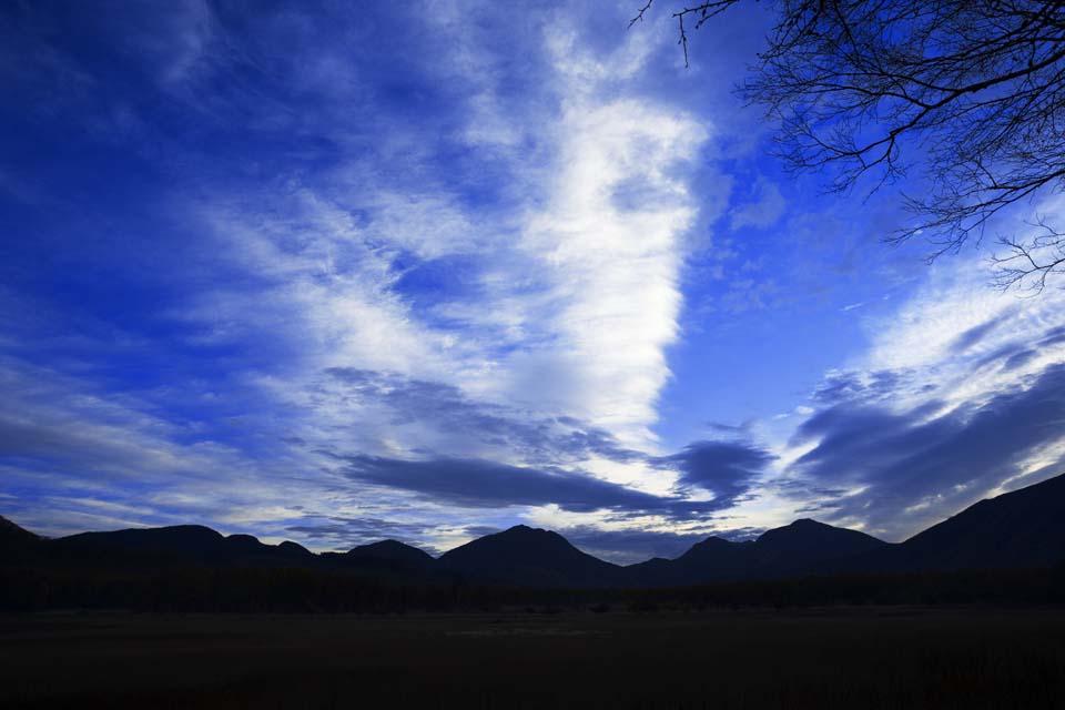 Foto, materieel, vrij, landschap, schilderstuk, bevoorraden foto,Morgen in Odashirogahara, Blauwe lucht, Wolk, Ridgeline, Horizon