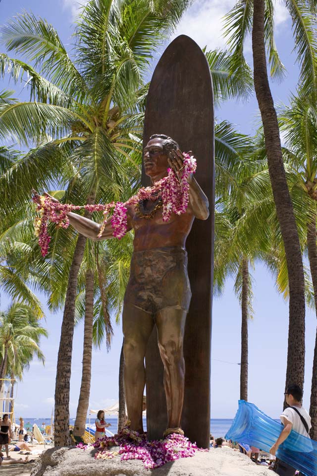 Foto, materiell, befreit, Landschaft, Bild, hat Foto auf Lager,Herzog Moskito Hana Beerentang, bronzieren Sie Statue, Surfboard, Wellenreiten, Gott