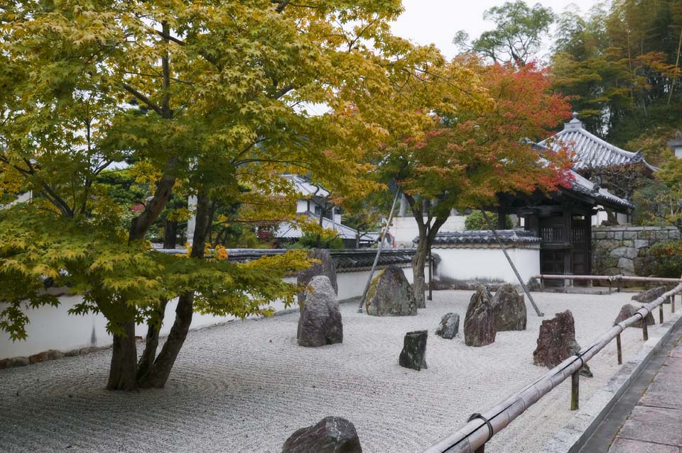 photo, la matire, libre, amnage, dcrivez, photo de la rserve,Un jardin de la pierre d'un temple lger qui appartient  la secte Zen, paysage sec jardin japonais, jardin de la pierre, dessin du sable, 