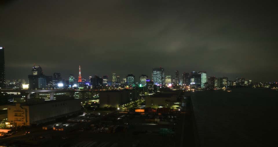 fotografia, materiale, libero il panorama, dipinga, fotografia di scorta,Baia di Tokio vista serale, costruendo, Torre di Tokio, banchina, Baia di Tokio