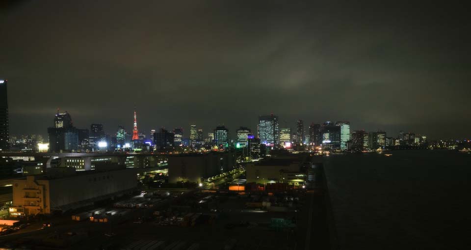 Foto, materieel, vrij, landschap, schilderstuk, bevoorraden foto,Tokio Baai avond bezichtiging, Gebouw, Tokio Toren, Wal, Tokio Baai