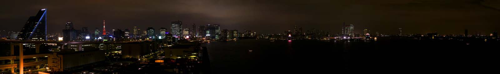 Foto, materieel, vrij, landschap, schilderstuk, bevoorraden foto,Tokio Baai avond bezichtiging, Gebouw, Tokio Toren, Wal, Tokio Baai