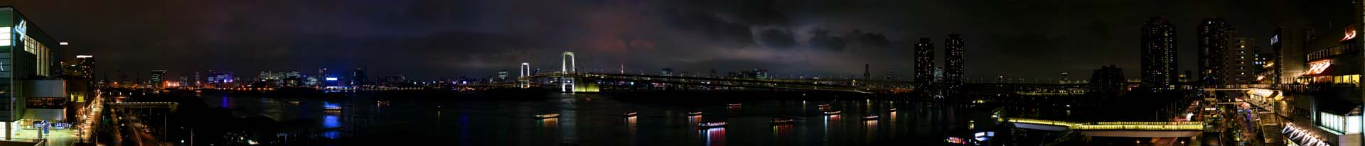 photo, la matire, libre, amnage, dcrivez, photo de la rserve,Vue de nuit Tokyo d'Odaiba, Pont de l'arc-en-ciel, Baie de Tokyo, bateau du plaisir, Le bord de la mer