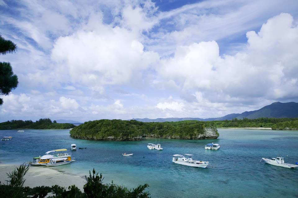 fotografia, materiale, libero il panorama, dipinga, fotografia di scorta,Il mare blu di Golfo di Kawahira, nube, nave, tuffandosi barca, Blu