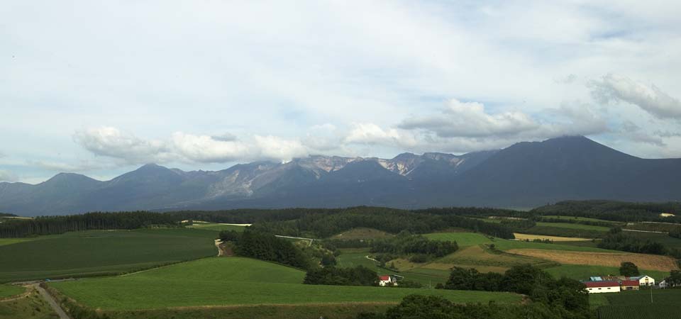 Foto, materieel, vrij, landschap, schilderstuk, bevoorraden foto,Mt. Tokachi-dake, Mt. Tokachi-dake, Rook, Veld, Wolk