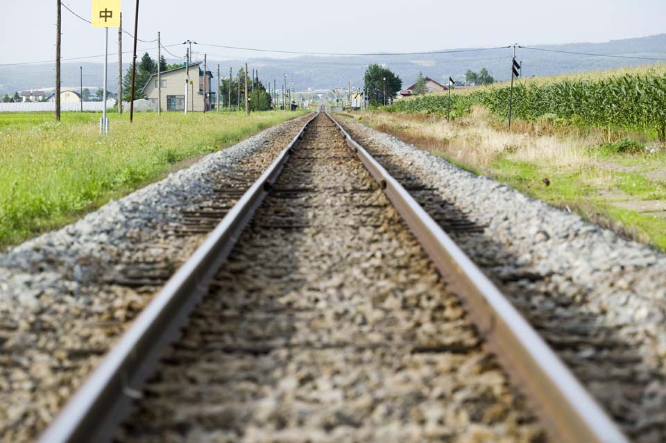 Foto, materiell, befreit, Landschaft, Bild, hat Foto auf Lager,Verschwindenspunkt einer Fhrte, Fhrte, Eisenbahn, hetzen Sie Band, Kies