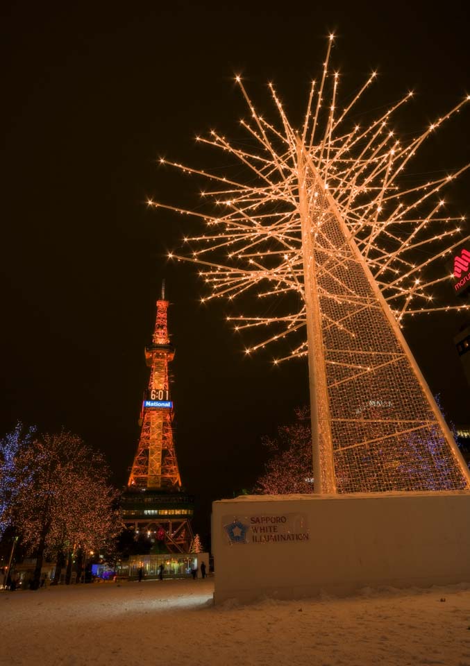 Foto, materieel, vrij, landschap, schilderstuk, bevoorraden foto,De avond van een hoofdstraat park, Illumineringen, Elektrisch golf toren, Park, Maak