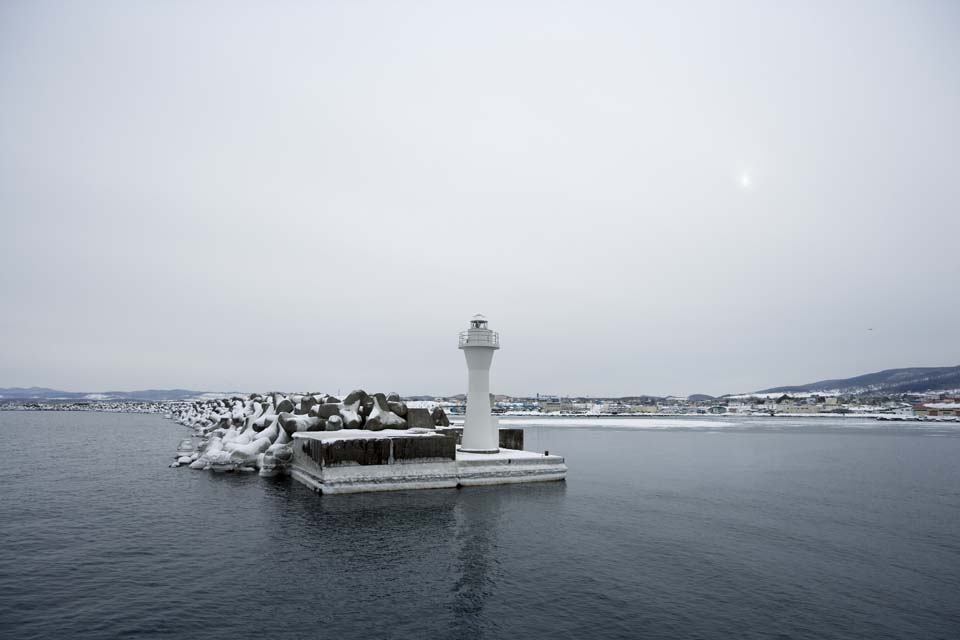 fotografia, materiale, libero il panorama, dipinga, fotografia di scorta,Un faro di Monbetsu, faro, frangionde, porto, Il mare