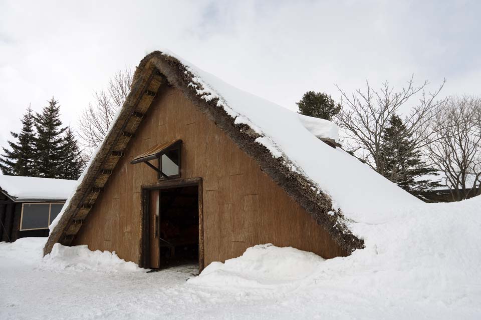 Foto, materieel, vrij, landschap, schilderstuk, bevoorraden foto,Een stro-thatched gebouw, Abashiri kerker, Van hout, Riet een dak met de stro, Thatching een dak