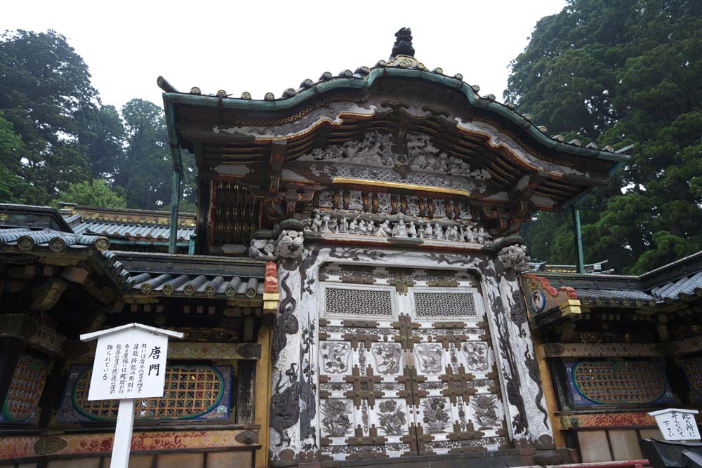 photo, la matire, libre, amnage, dcrivez, photo de la rserve,Une porte du Chinois-style de Tosho-gu Temple, Porte du Chinois-style, patrimoine de l'humanit, sculpture, JAL