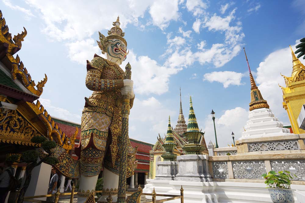 fotografia, materiale, libero il panorama, dipinga, fotografia di scorta,Una divinit custode tailandese, Oro, Budda, Tempio dello smeraldo Budda, Facendo il turista