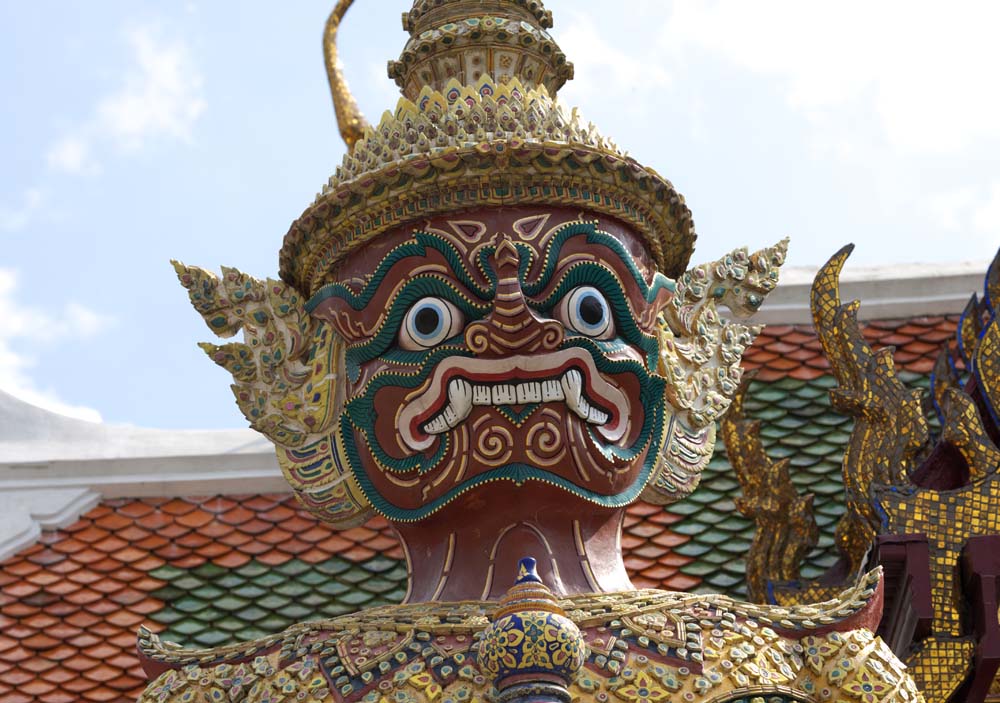 fotografia, materiale, libero il panorama, dipinga, fotografia di scorta,Una divinit custode tailandese, Oro, Budda, Tempio dello smeraldo Budda, Facendo il turista