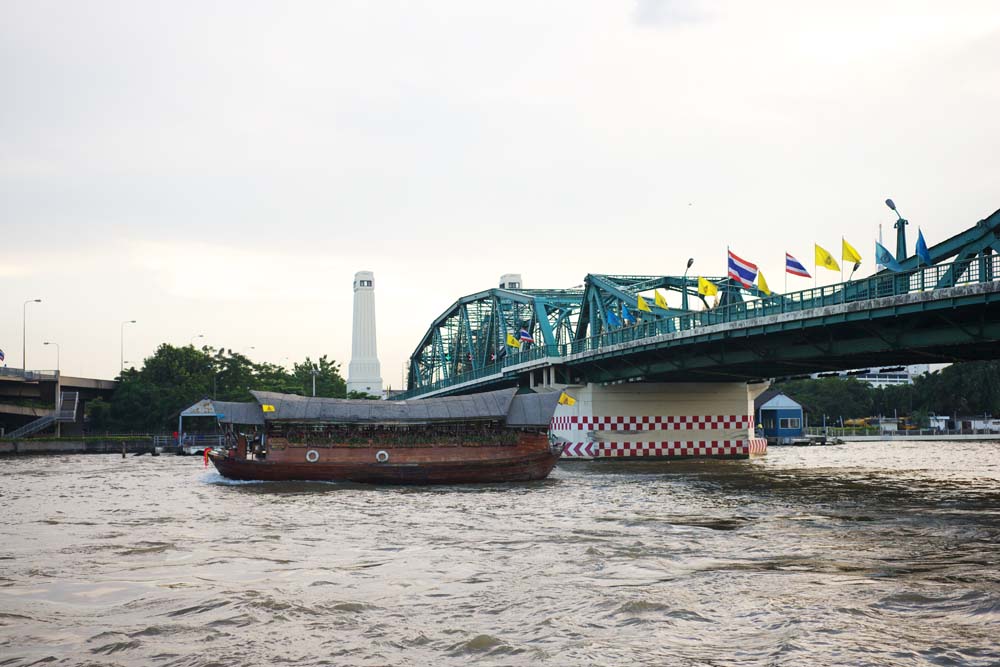 fotografia, material, livra, ajardine, imagine, proveja fotografia,Chao Phraya e um navio, navio, ponte, fluxo, O Menam