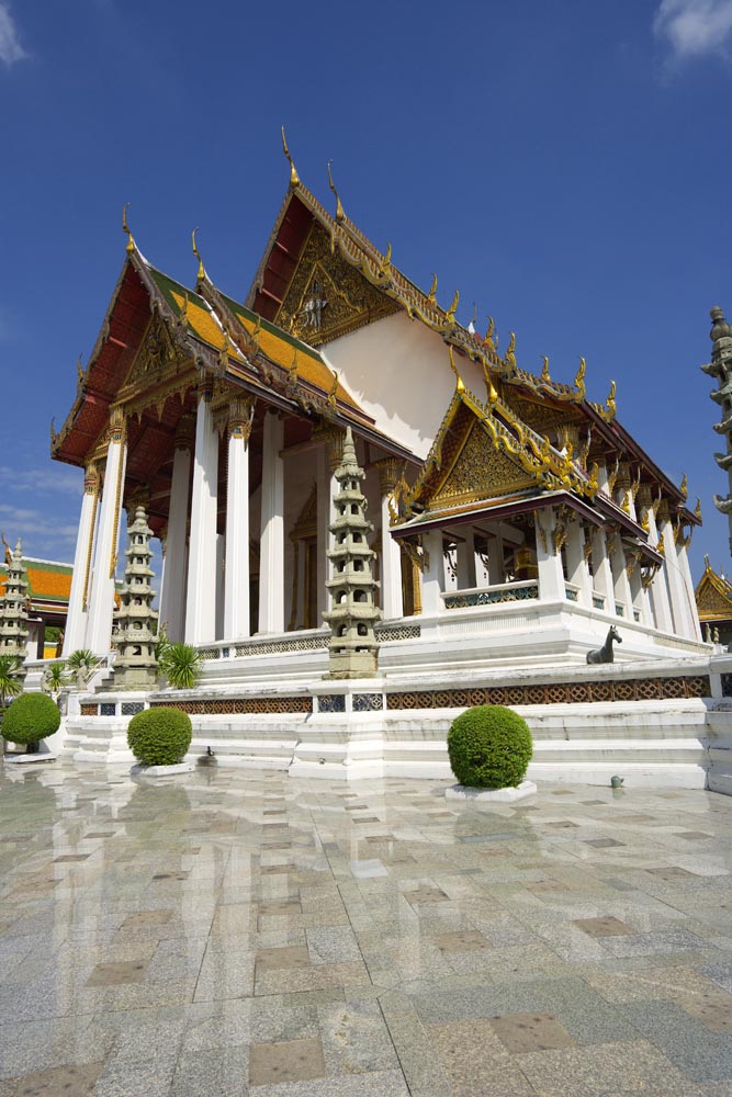 fotografia, material, livra, ajardine, imagine, proveja fotografia,Wat Suthat, templo, Imagem budista, O corredor principal de um templo budista, Bangkok