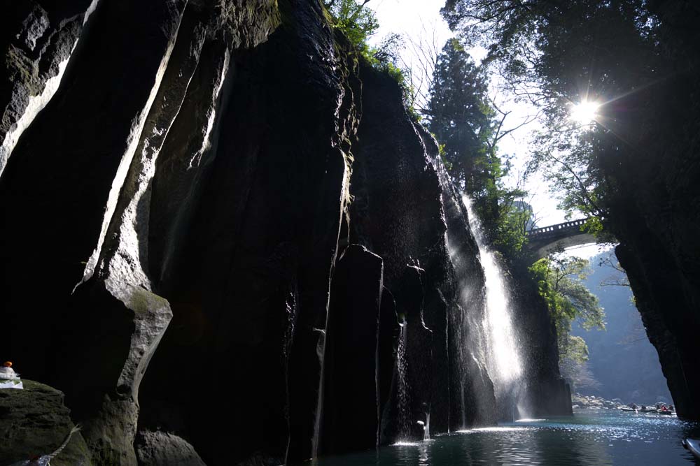 fotografia, materiale, libero il panorama, dipinga, fotografia di scorta,Takachiho-kyo ingozza, Ravina, Backlight, rupe, naturale monumento