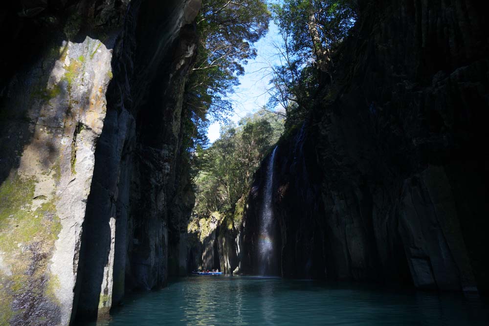 Foto, materiell, befreit, Landschaft, Bild, hat Foto auf Lager,Takachiho-kyo-Felsschlucht, Schlucht, Backlight, Klippe, natrliches Monument