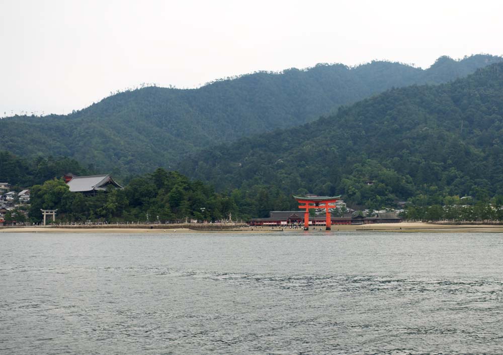 , , , , ,  .,Itsukushima- Shrine,   , Otorii, Shinto shrine,  cinnabar 