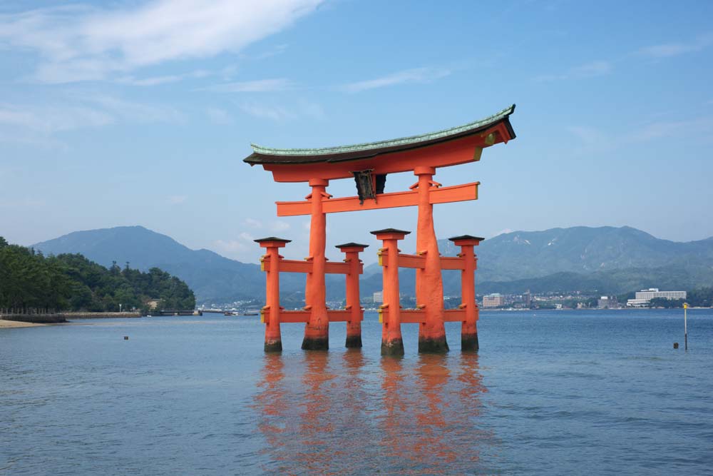 photo, la matire, libre, amnage, dcrivez, photo de la rserve,Otorii de temple Itsukushima-jinja, L'hritage culturel de Monde, Otorii, Temple shintoste, Je suis rouge du cinabre