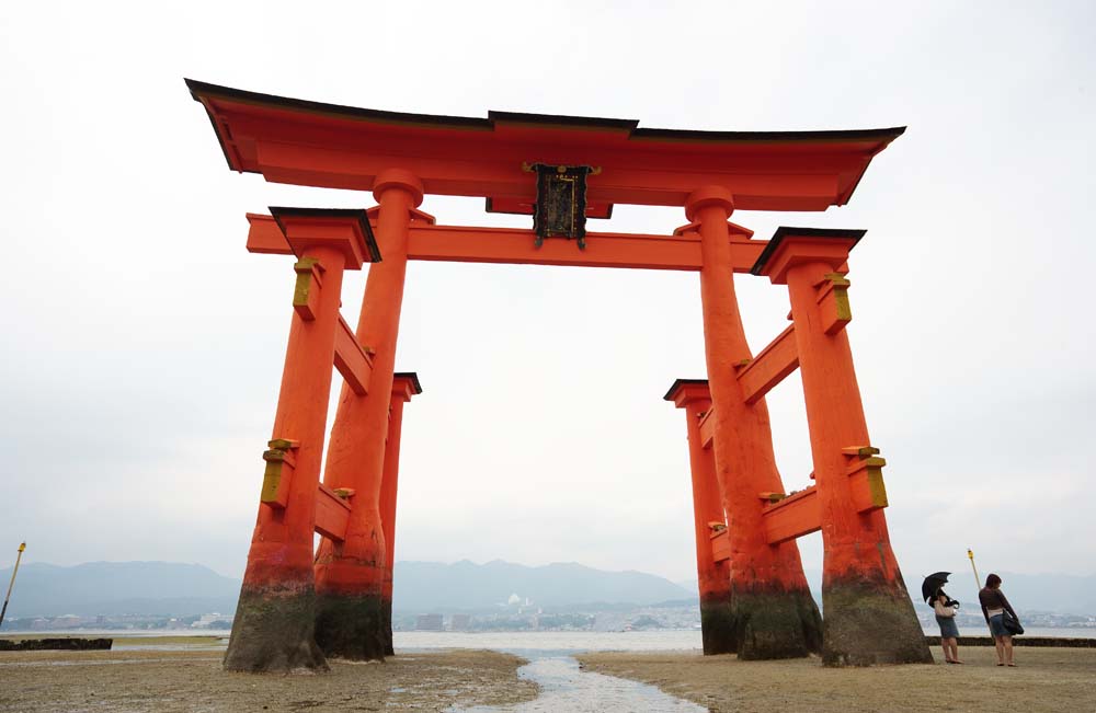 Foto, materieel, vrij, landschap, schilderstuk, bevoorraden foto,Otorii van Itsukushima-jinja Heiligdom, Wereldwijd cultureel heritage, Otorii, Shinto heiligdom, Ik ben cinnabar rood