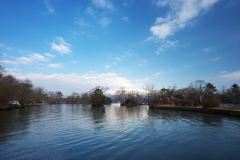 fotografia, material, livra, ajardine, imagine, proveja fotografia,Onumakoen inverno cena, , lago, Lago Onuma, cu azul