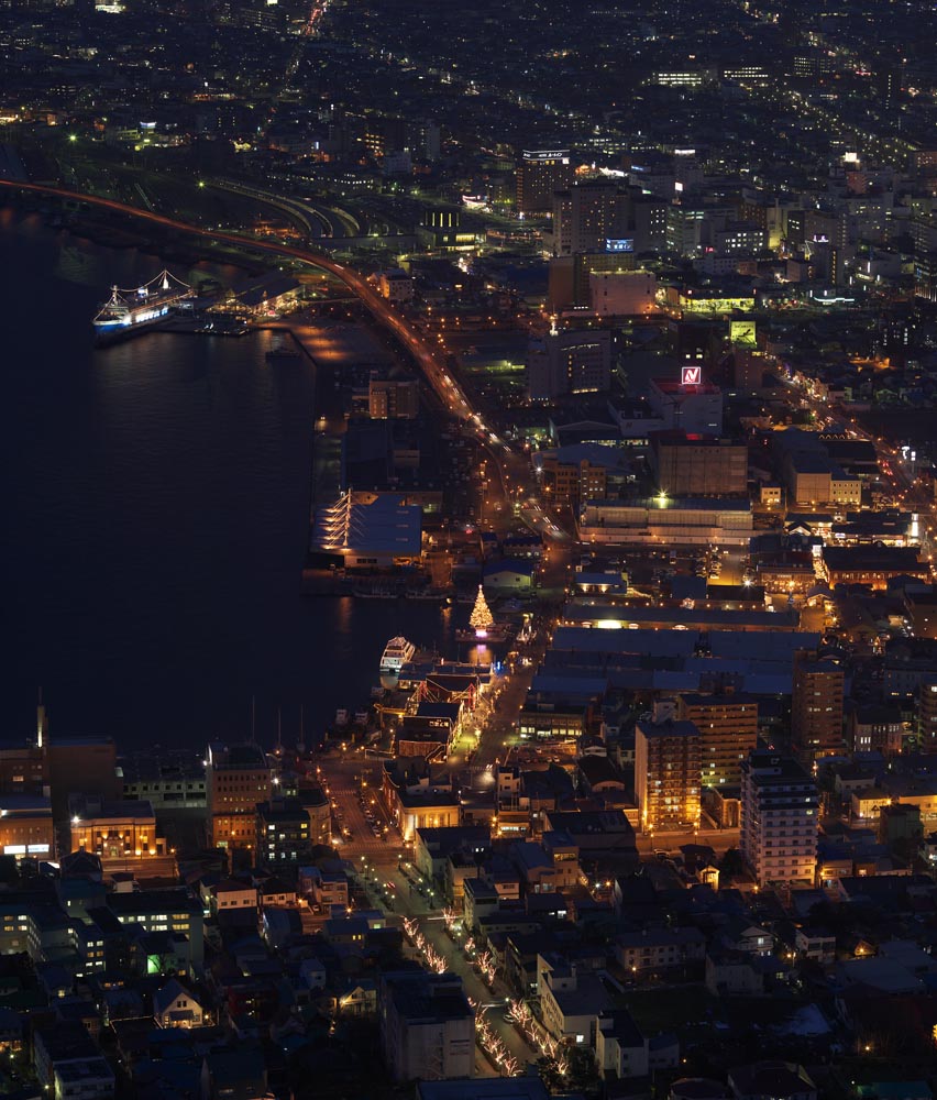 fotografia, materiale, libero il panorama, dipinga, fotografia di scorta,Una prospettiva serale di Mt. Hakodate-yama, Luminarie, Un osservatorio, luce di citt, la citt di porto