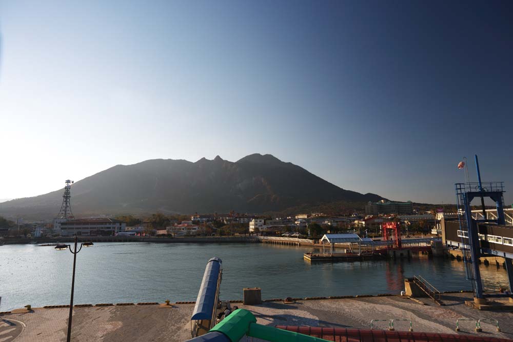 Foto, materieel, vrij, landschap, schilderstuk, bevoorraden foto,Shimabara outport, Poort, Overzetboot, Berg, Shimabara