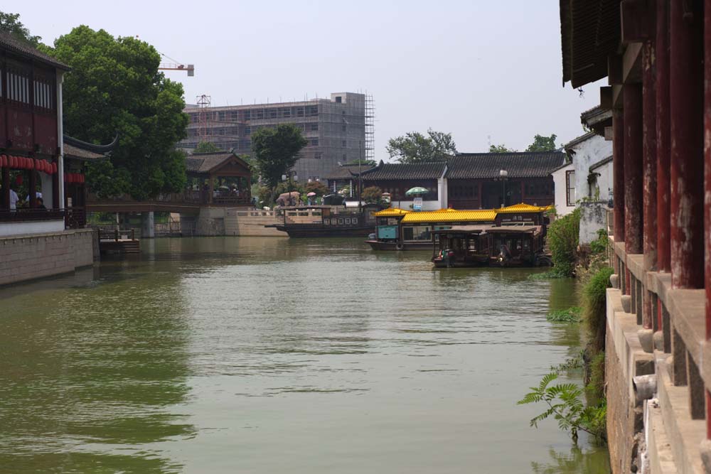 Foto, materiell, befreit, Landschaft, Bild, hat Foto auf Lager,Ein Kanal von Suzhou, Schiff, Kanal, Ufer, das Bauen von Stelle