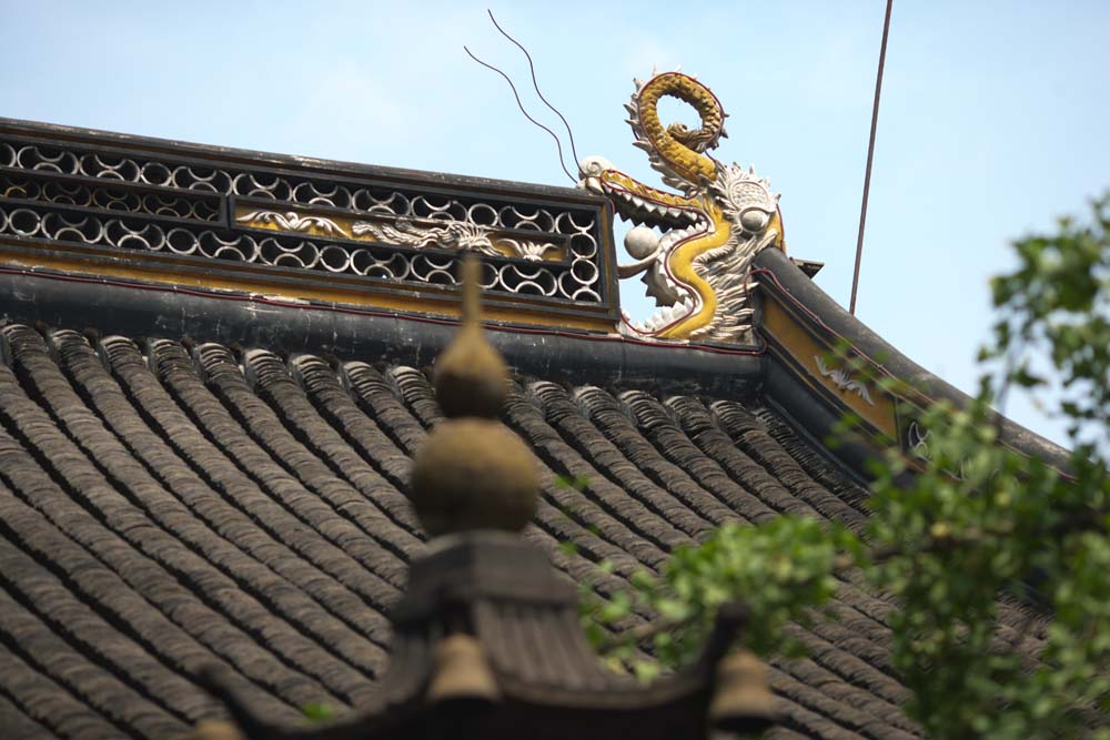 photo,material,free,landscape,picture,stock photo,Creative Commons,The roof of the mountain in winter temple, roof, tile, dragon, Yellow