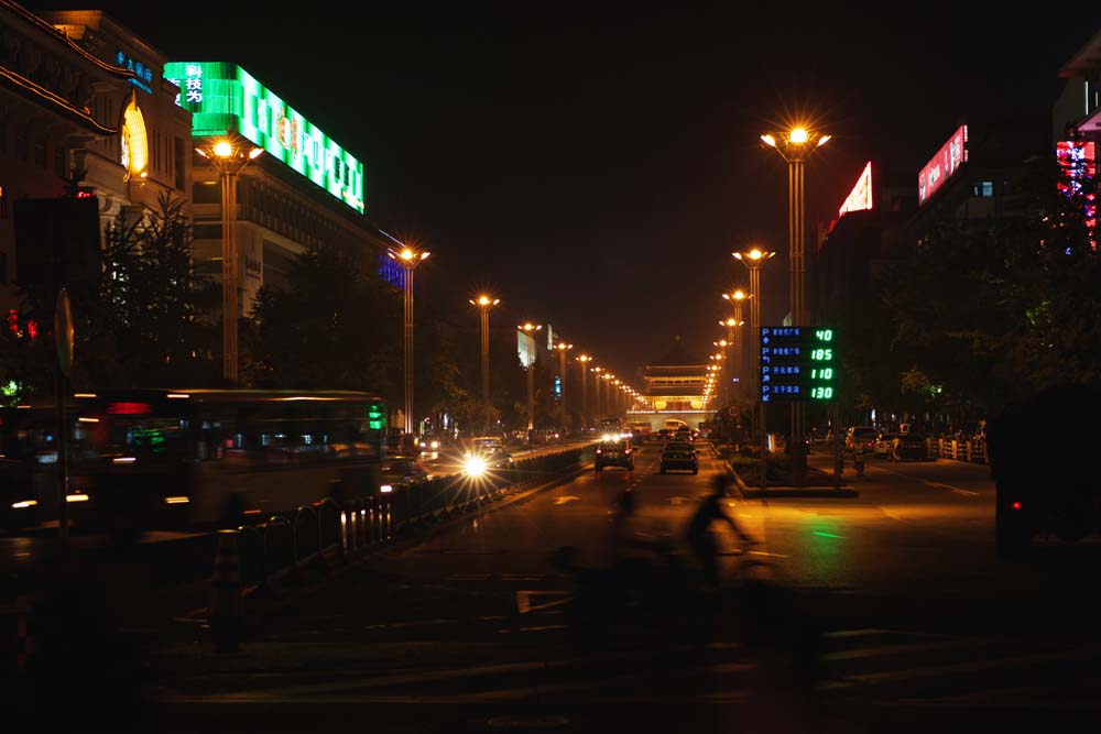 foto,tela,gratis,paisaje,fotografa,idea,La calle principal para un campanario, Chang 'an, Automvil, Iluminacin, Vista de noche