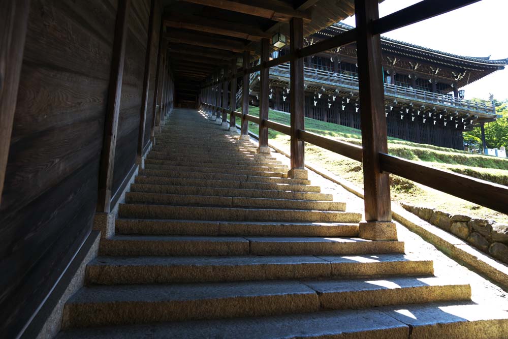 photo,material,free,landscape,picture,stock photo,Creative Commons,The stone stairway of Nigatsu-do Hall, stone stairway, pillar, roof, Stairs