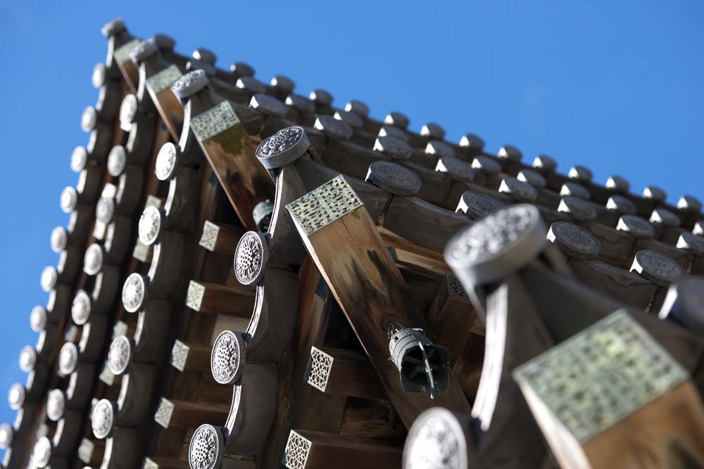 photo,material,free,landscape,picture,stock photo,Creative Commons,Look up at Five Storeyed Pagoda, Buddhism, Five Storeyed Pagoda, wooden building, blue sky