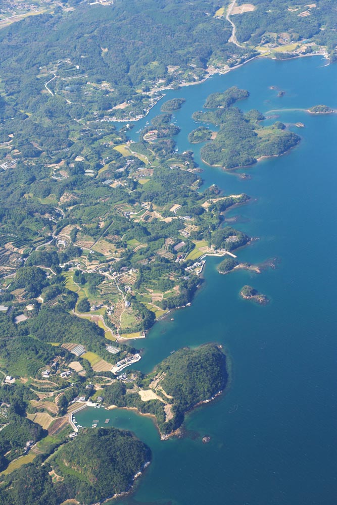 fotografia, materiale, libero il panorama, dipinga, fotografia di scorta,Un villaggio di fattoria di Nagasaki, Il paese, arancia di mandarino, Il mare, Fotografia aerea