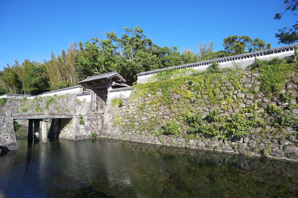 fotografia, materiale, libero il panorama, dipinga, fotografia di scorta,Fukue Castle la traccia, Ishigaki, fossato, ponte, castello