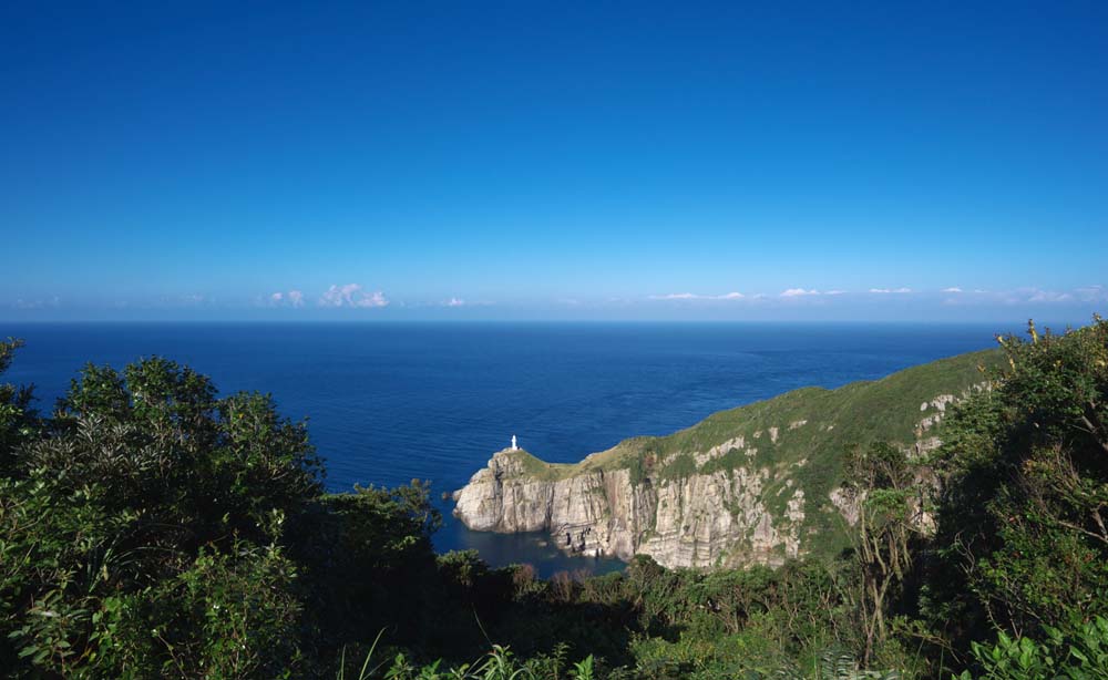 Foto, materiell, befreit, Landschaft, Bild, hat Foto auf Lager,Groer Sezaki ganze Sicht, Klippe, Das Meer, blauer Himmel, Groer Sezaki-Leuchtturm