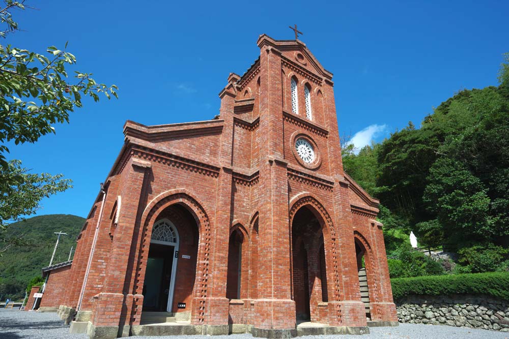 photo,material,free,landscape,picture,stock photo,Creative Commons,Dozaki Lord of Heaven temple, It is built of brick, Christianity, cross, blue sky