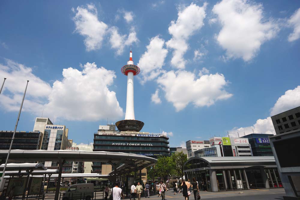 Foto, materieel, vrij, landschap, schilderstuk, bevoorraden foto,De Kyoto halte plein, Blauwe lucht, Autobus terminal, Kyoto Rijzen, Wolk