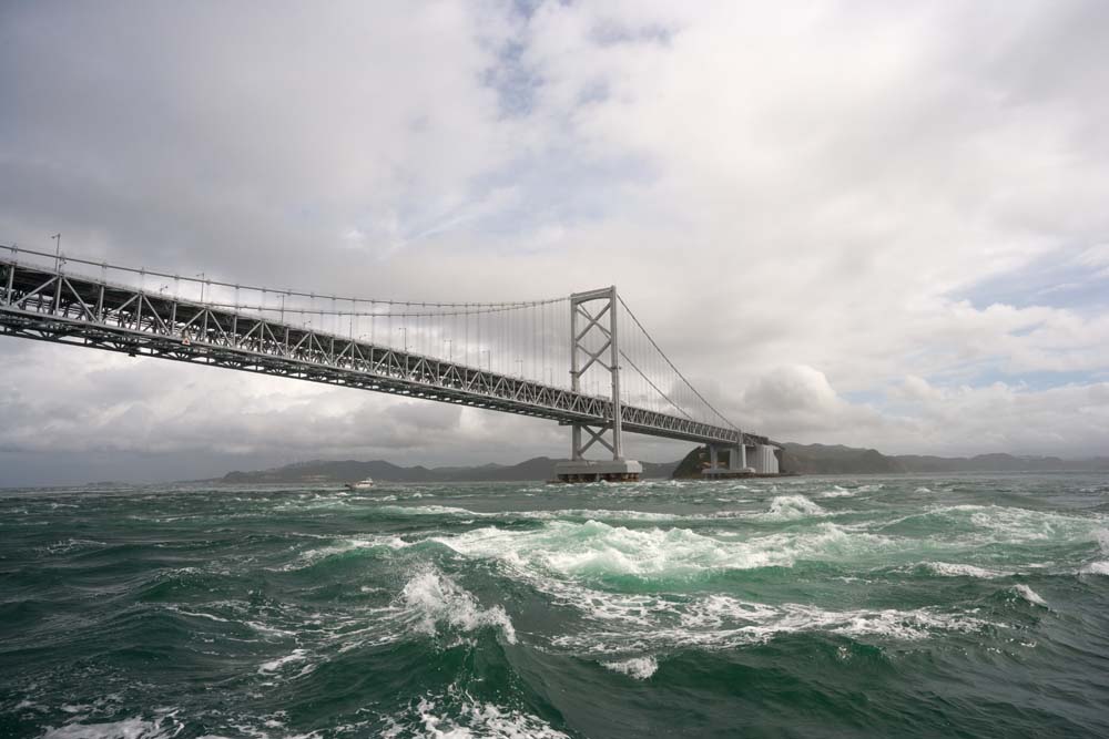 fotografia, materiale, libero il panorama, dipinga, fotografia di scorta,Vortici di Naruto, bascule fanno un ponte su, ponte di sospensione, Una corrente di oceano, Traffico